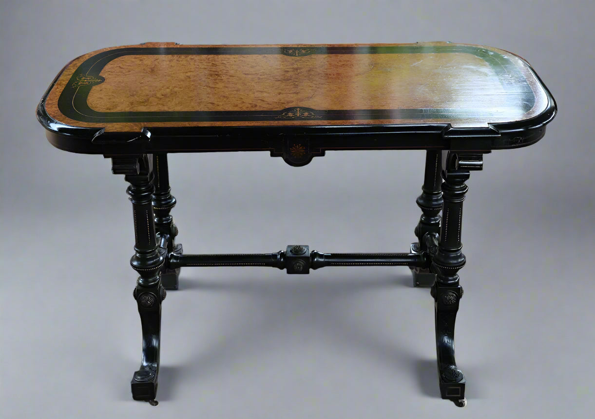 Victorian Burr Walnut and Ebonised Writing Table