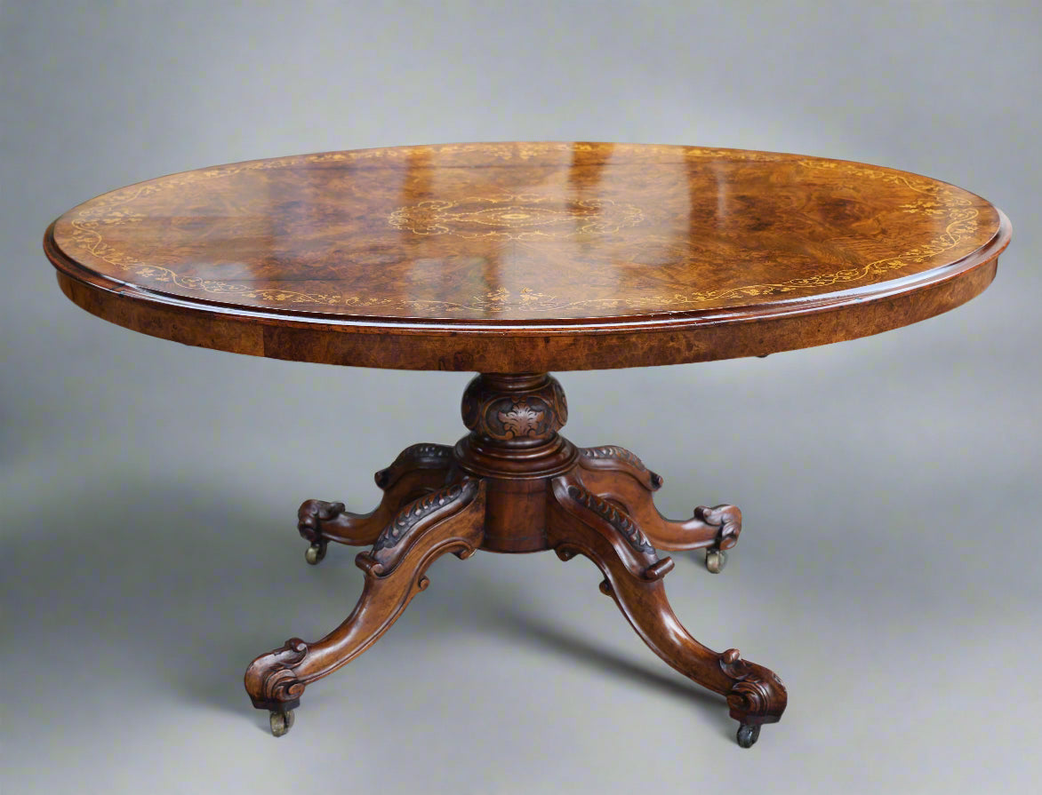 Victorian inlaid burr walnut Loo Table