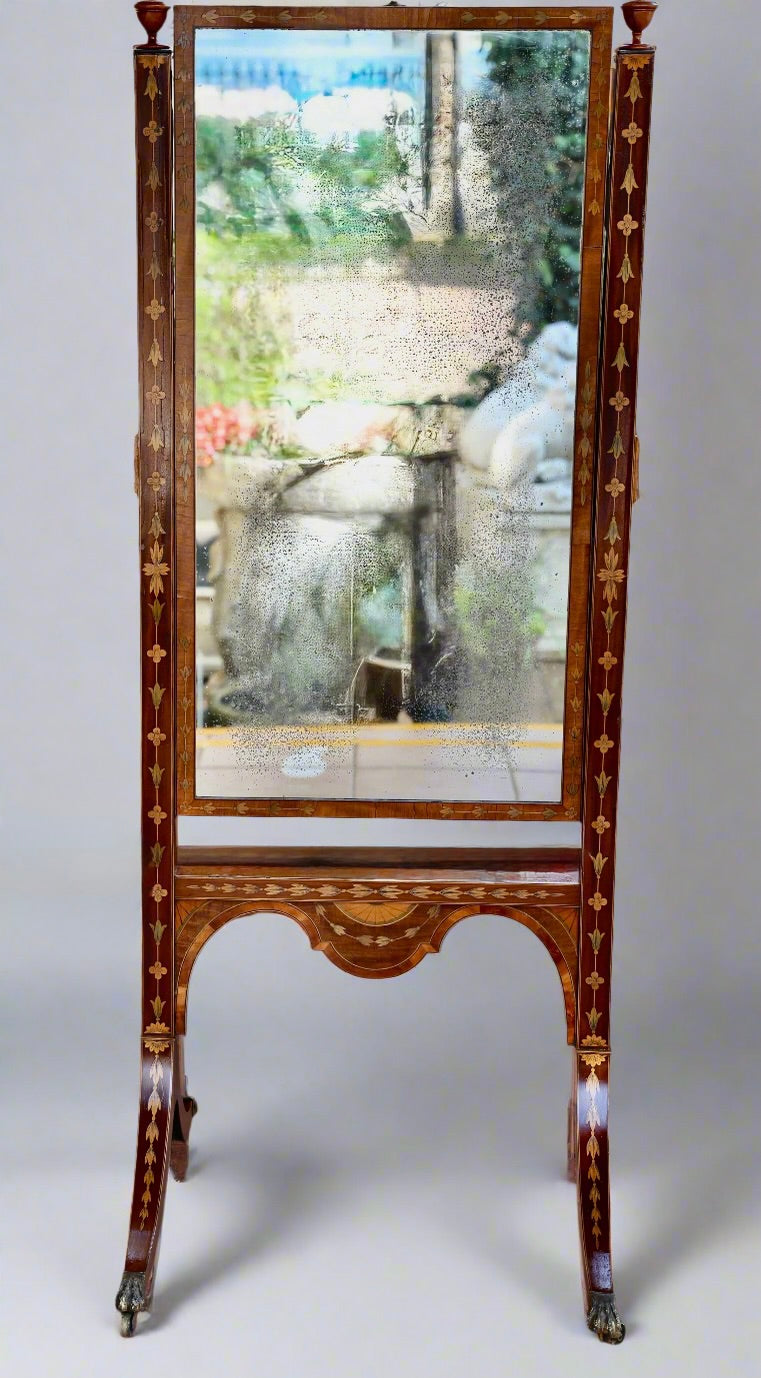 Edwardian inlaid mahogany Cheval Mirror