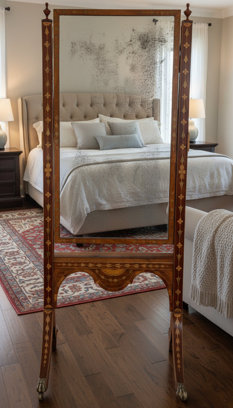 Edwardian inlaid mahogany Cheval Mirror
