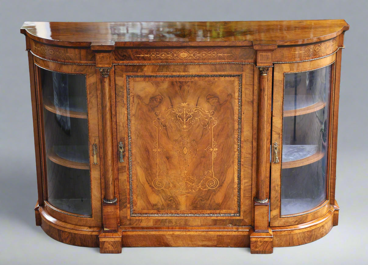 Victorian inlaid burr walnut Credenza/Side Cabinet