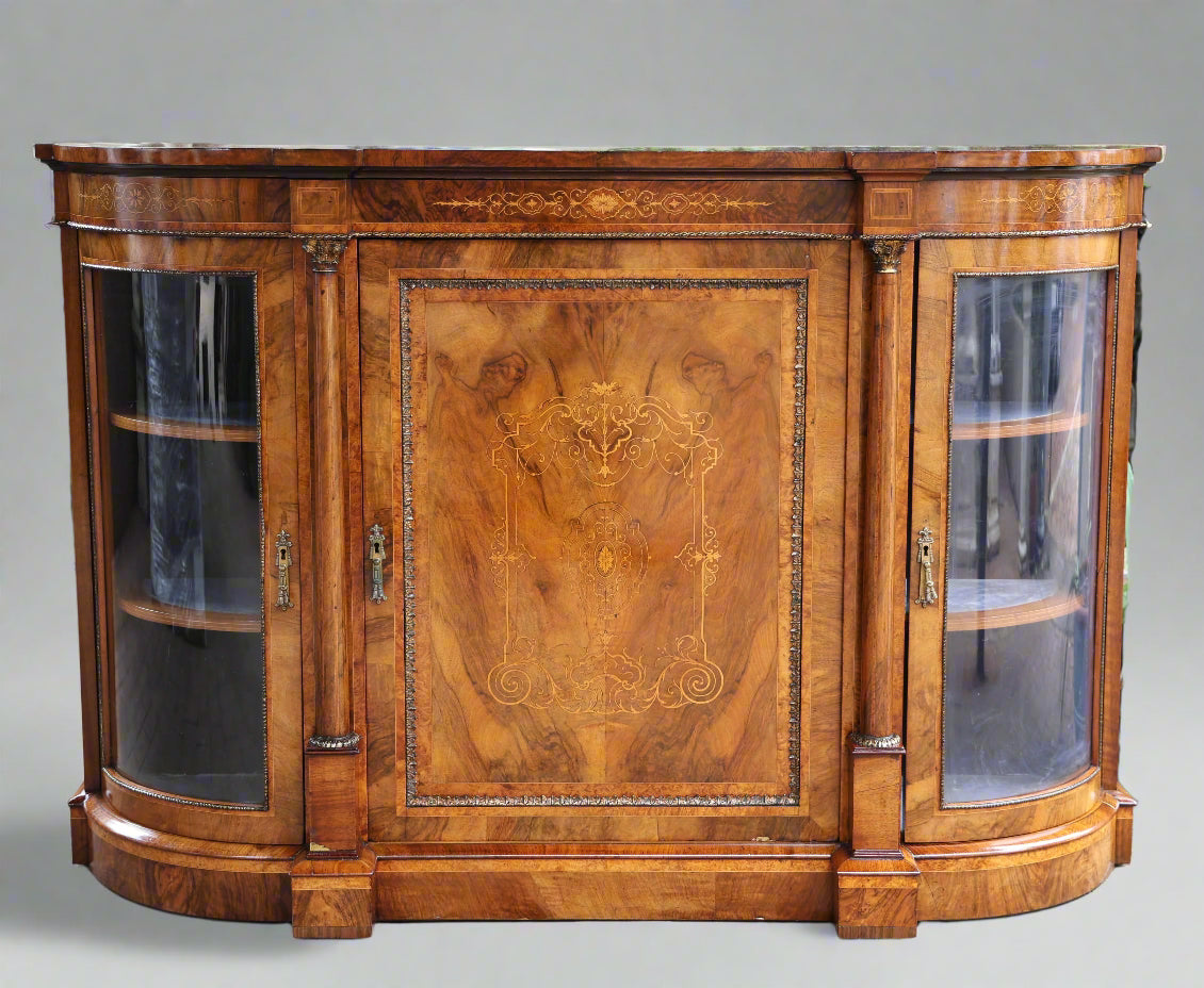Victorian inlaid burr walnut Credenza/Side Cabinet