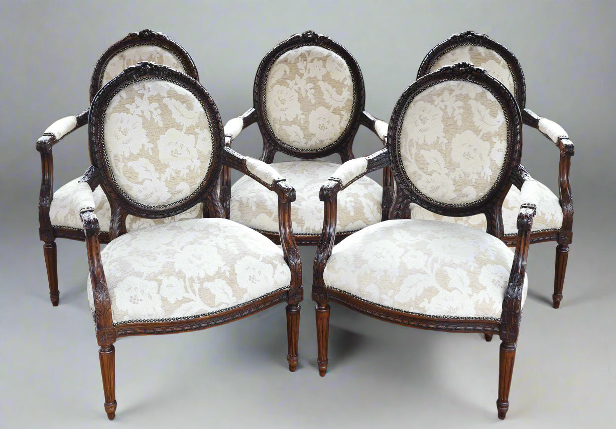 Set of five Louis XVI Style carved Beechwood Armchairs