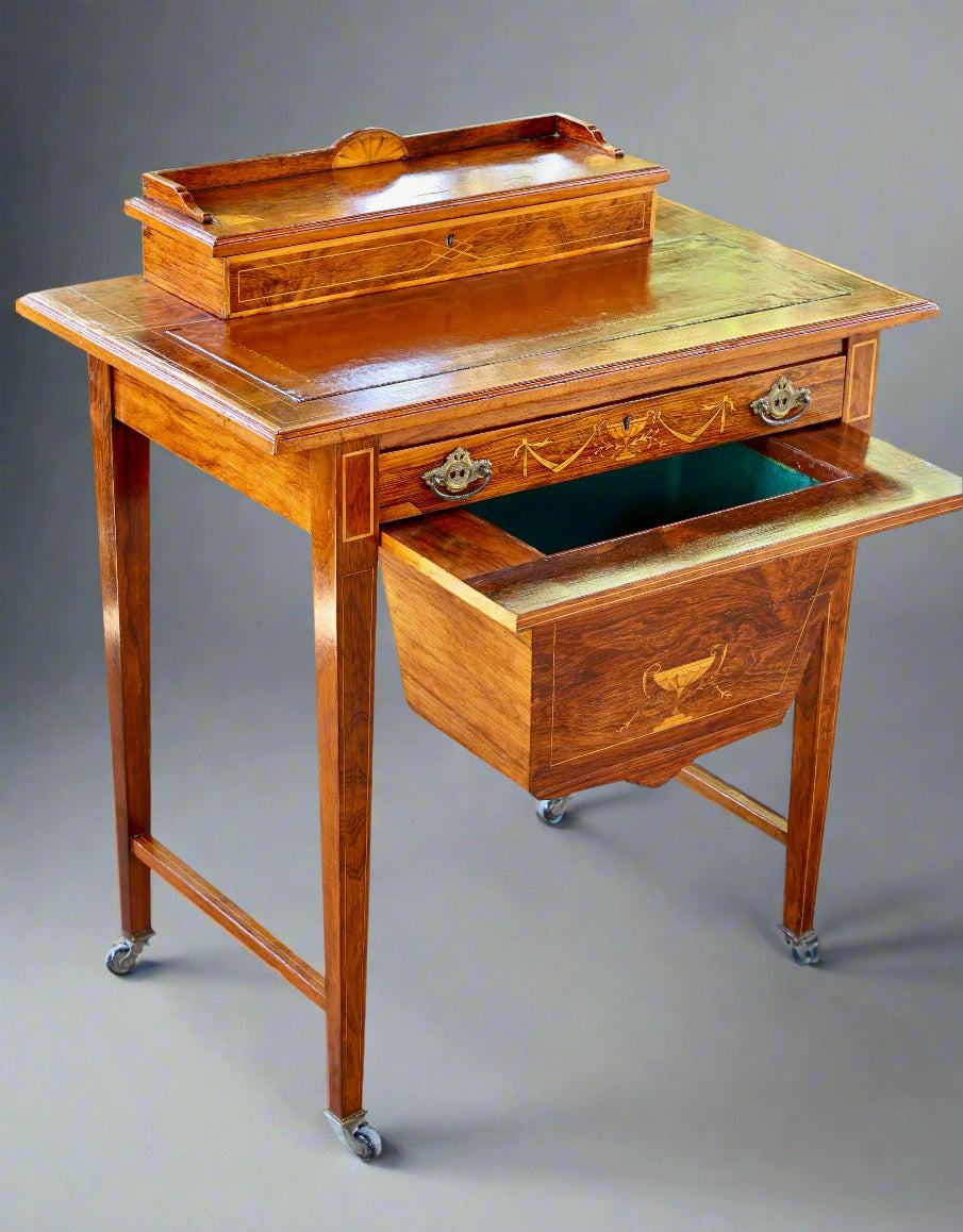 Edwardian inlaid Lady's Writing Table and Sewing Table combination