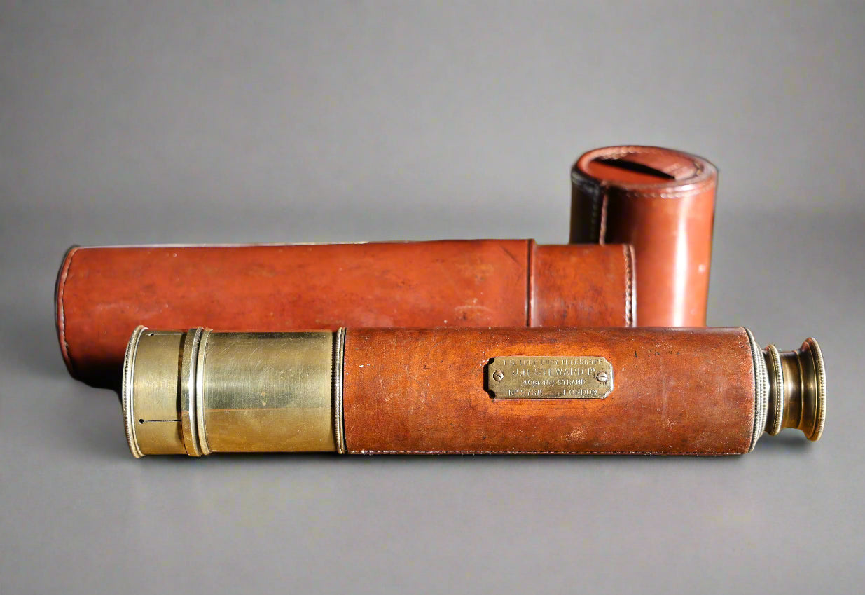 19th Century Lord Bury four draw brass and leather-covered Telescope by J. H. Steward of The Strand London