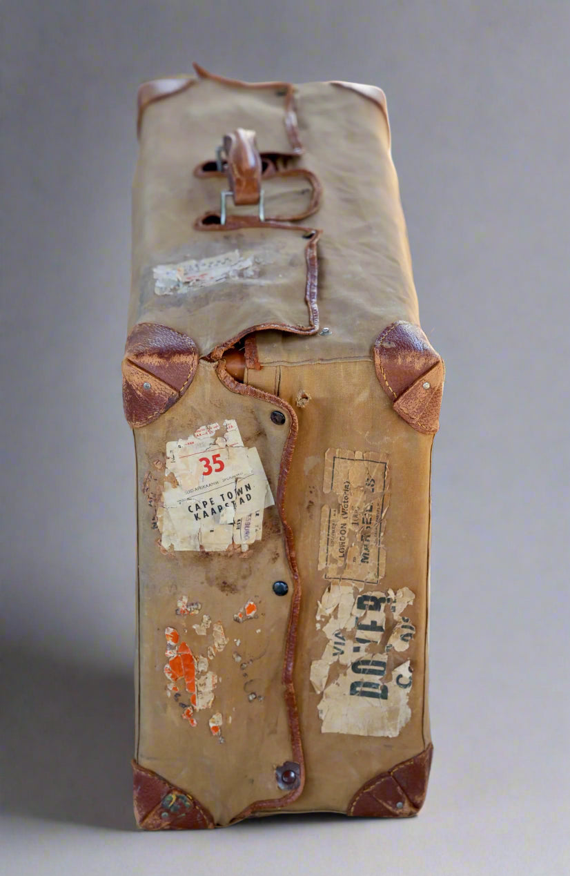 Vintage leather Suitcase - with original canvas cover