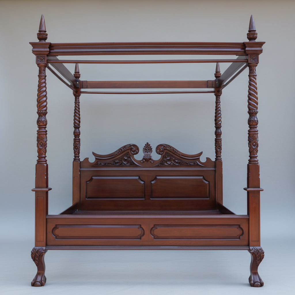 Victorian style beautifully carved and quality mahogany Four Poster Bed, kingsize