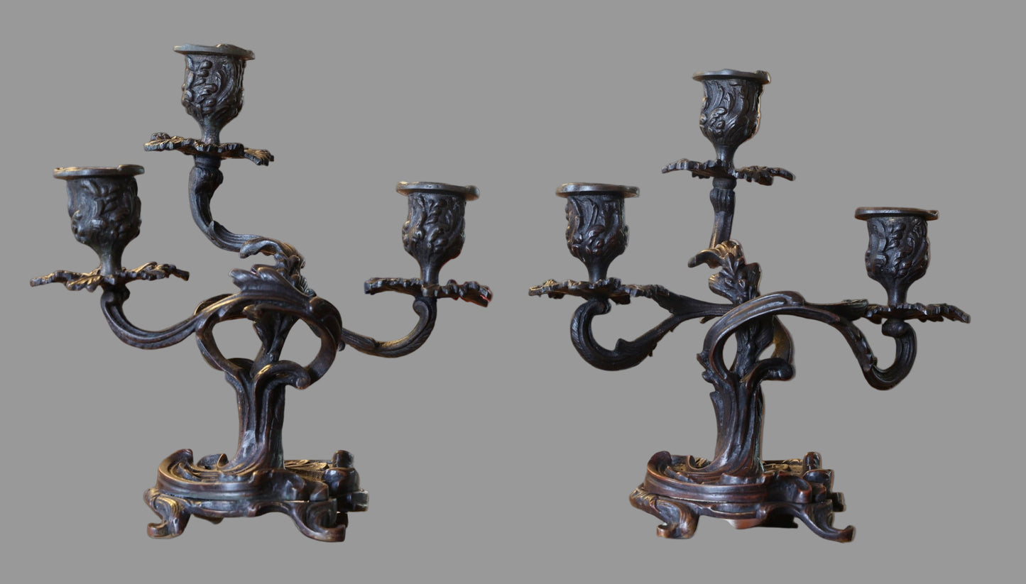 Pair of Beautiful 19th/20th Century Rococo Style French Bronze Candelabrum