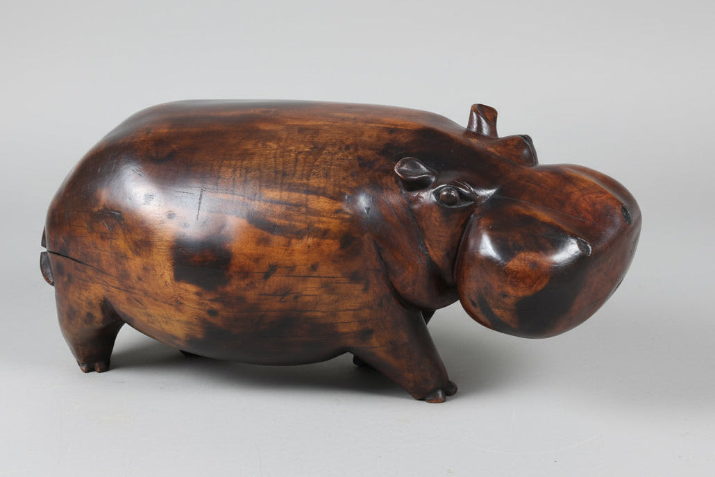 Large carved wooden Hippo