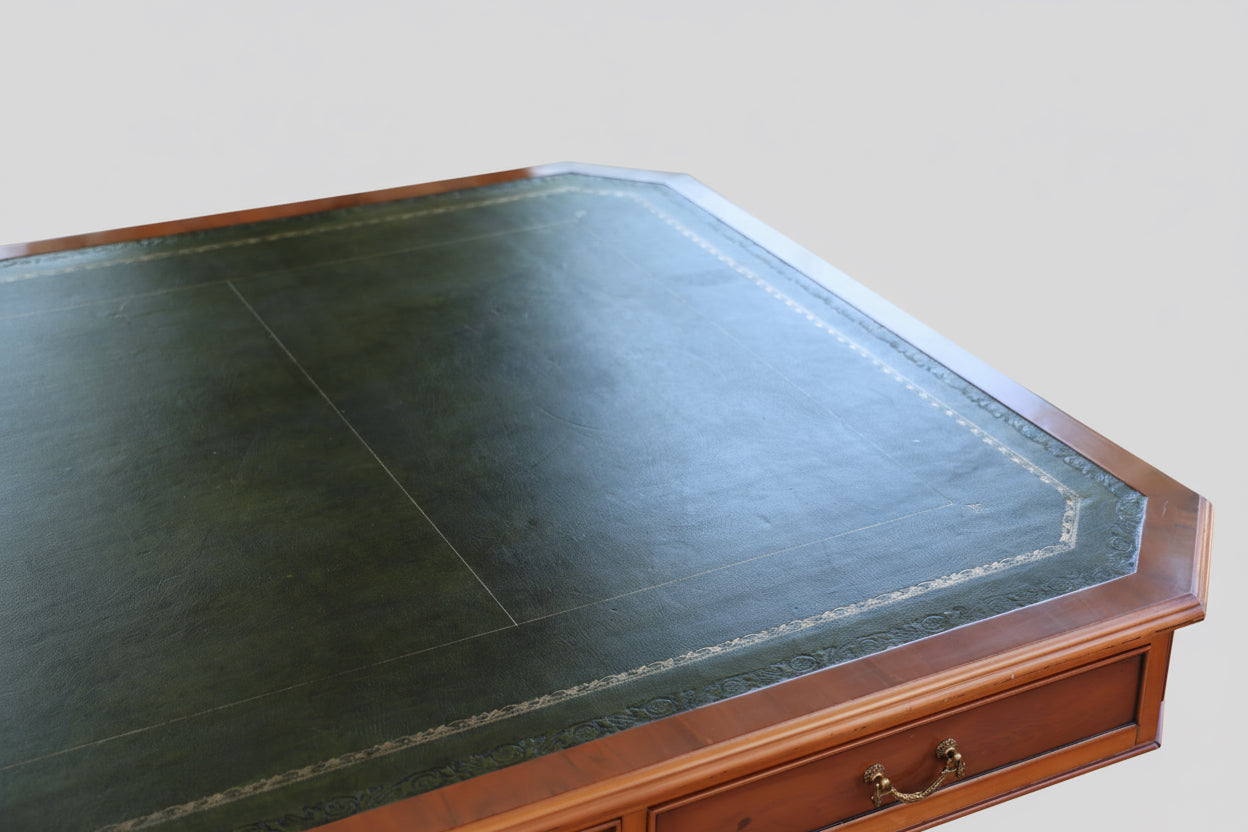 Yewwood Library Table, with tooled leather top