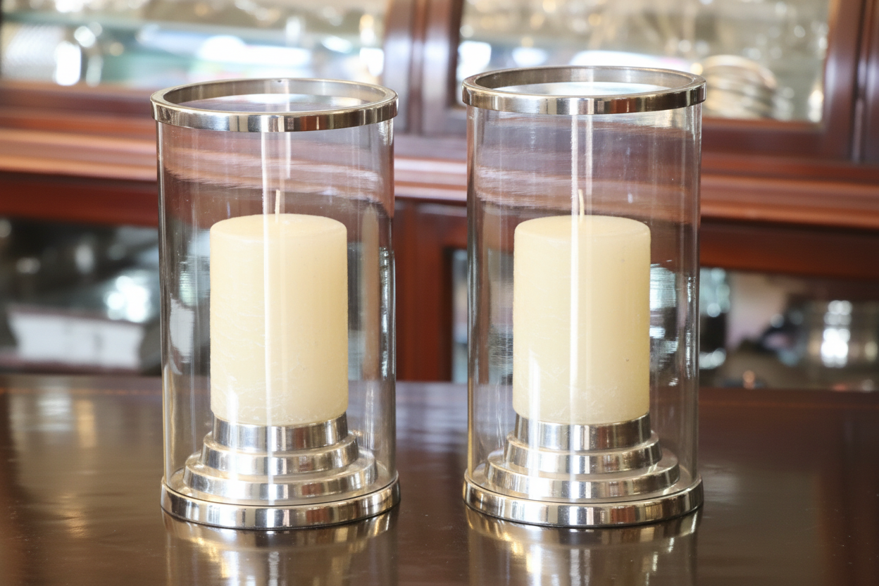 Pair of modern chrome plated Hurricane Lamps