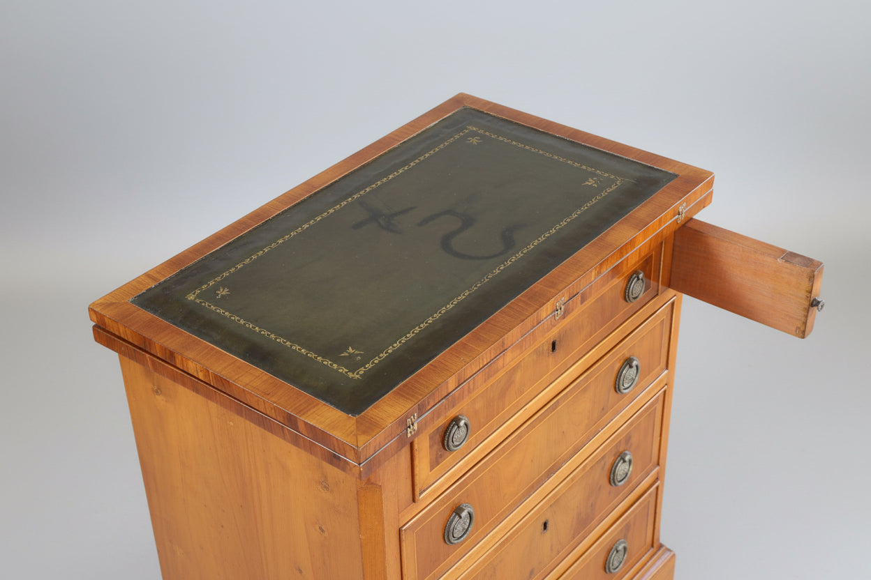 Yewwood leather topped Pedestal, with fold out top.
