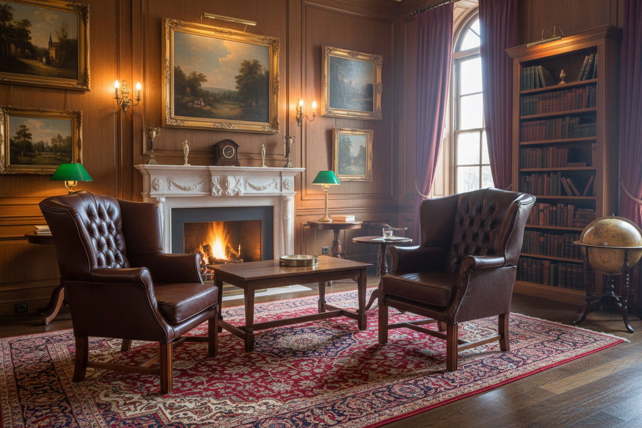 Fine Pair of Georgian Style Buttoned Leather Wingback Chairs