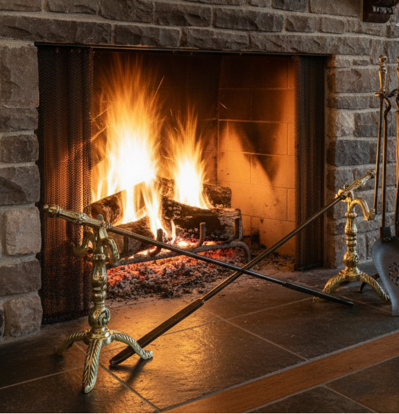 Victorian Brass Fire Irons and Andirons