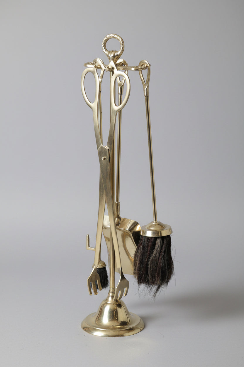Brass Fire Irons on Stand