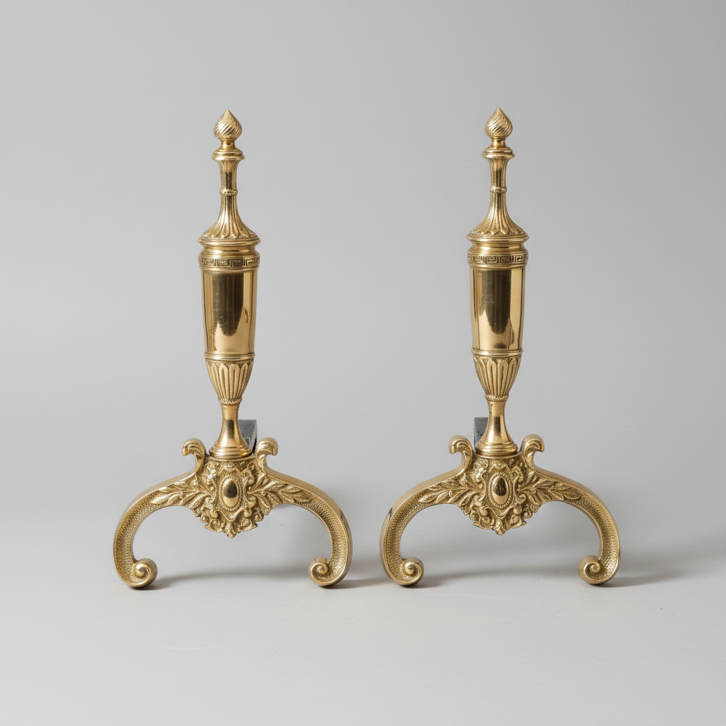 Pair of Adam style brass Andirons