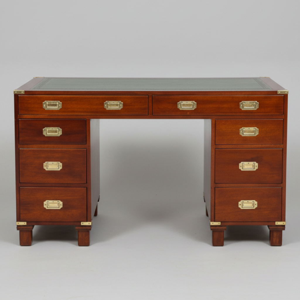 Military style leather topped Pedestal Desk