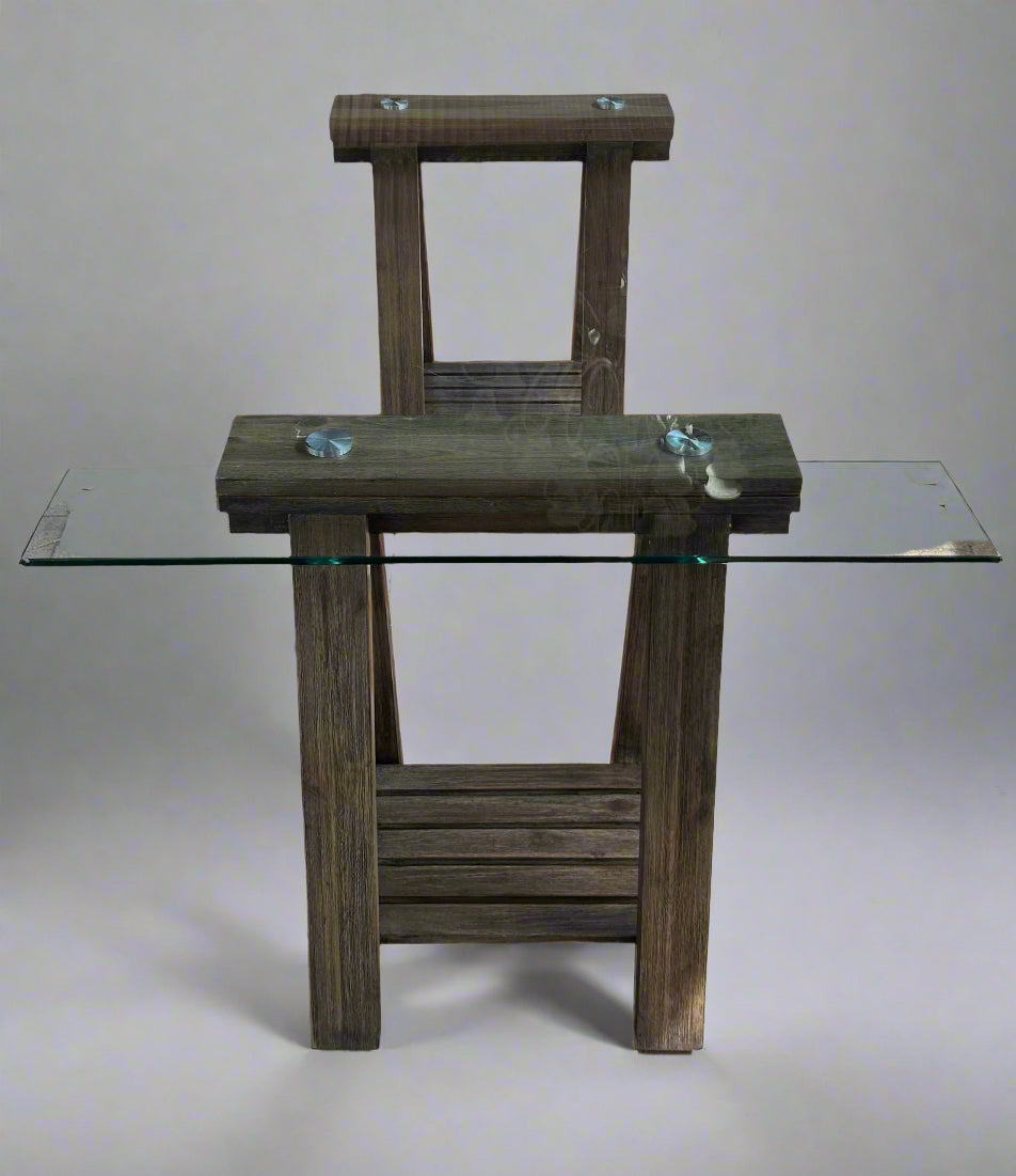 Oak glass topped Trestle Table