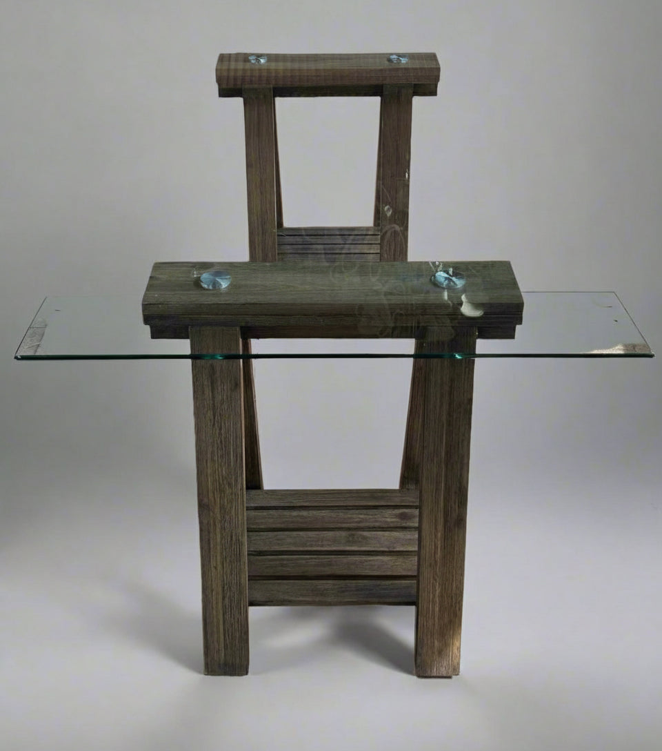Oak glass topped Trestle Table
