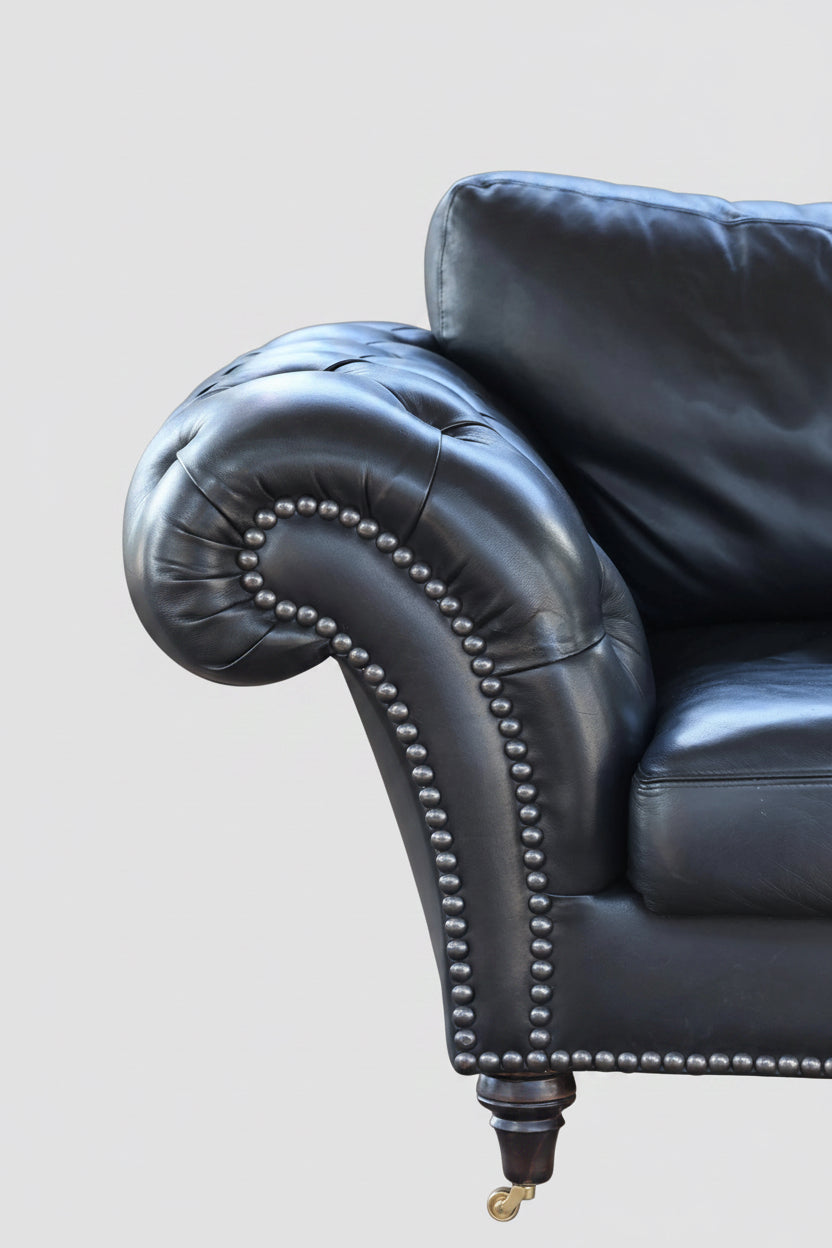 Black leather Chesterfield style Sofa