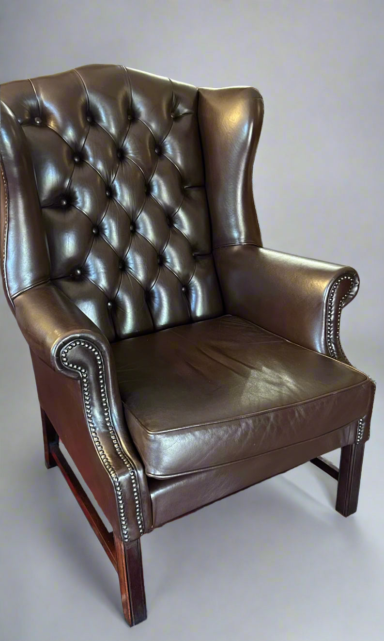 Georgian style Leather Wingback Armchair and Ottoman