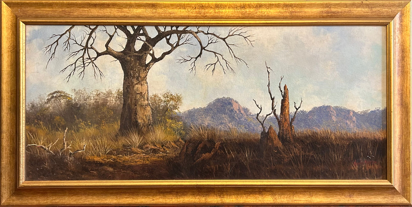 Hentie Meyer (SA 1940-) BOABAB IN THE BUSHVELD.