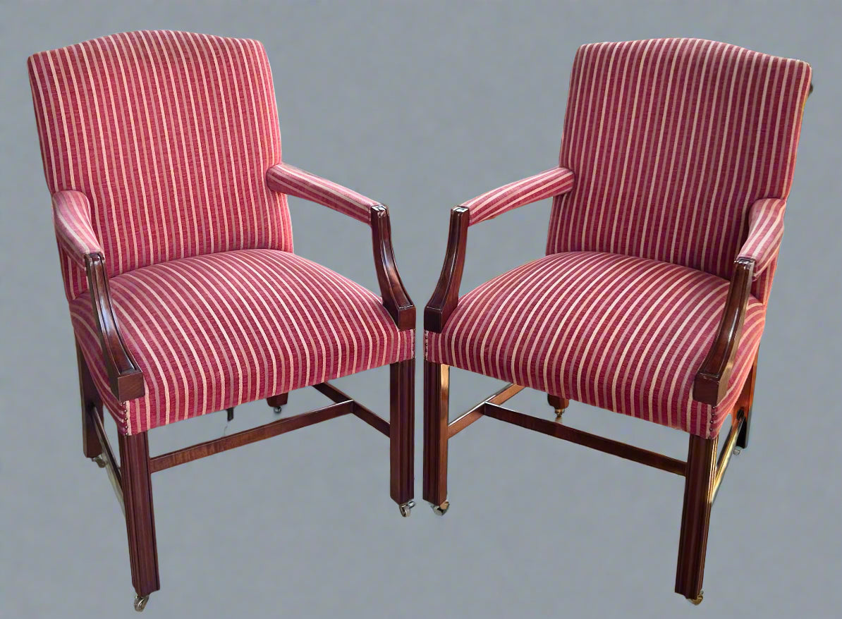 Three pairs of Georgian style Mahogany Open Armchairs