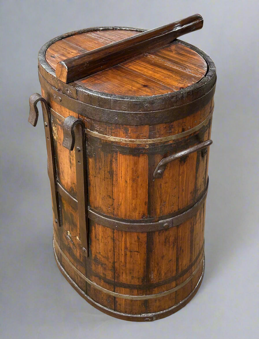 Large Vintage Wood Rice Grains and Cereals Storage Container