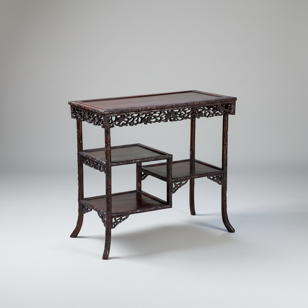 19th Century intricately carved Oriental Rosewood Three Tier Shelf