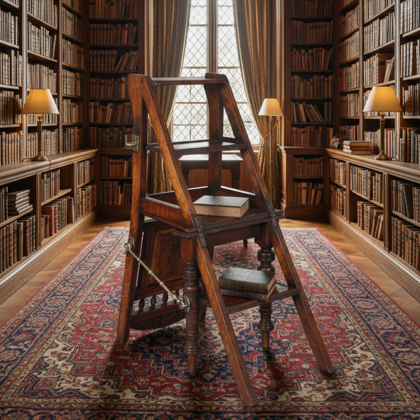 Rare Edwardian oak Metamorphic Library Chair or Library Steps