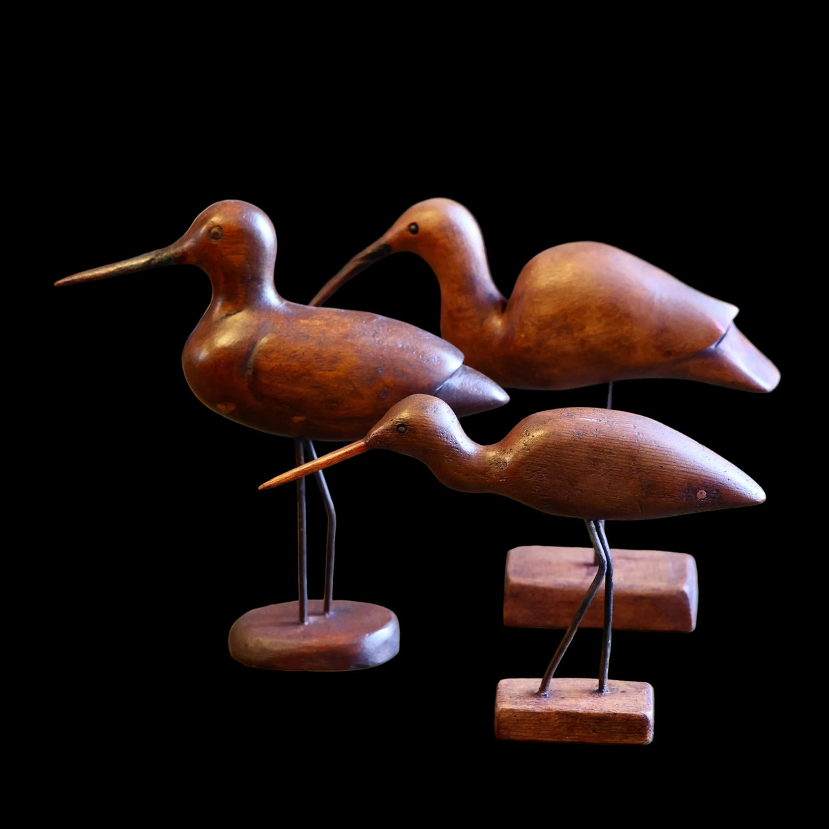 Three Vintage hand carved wooden Shorebirds