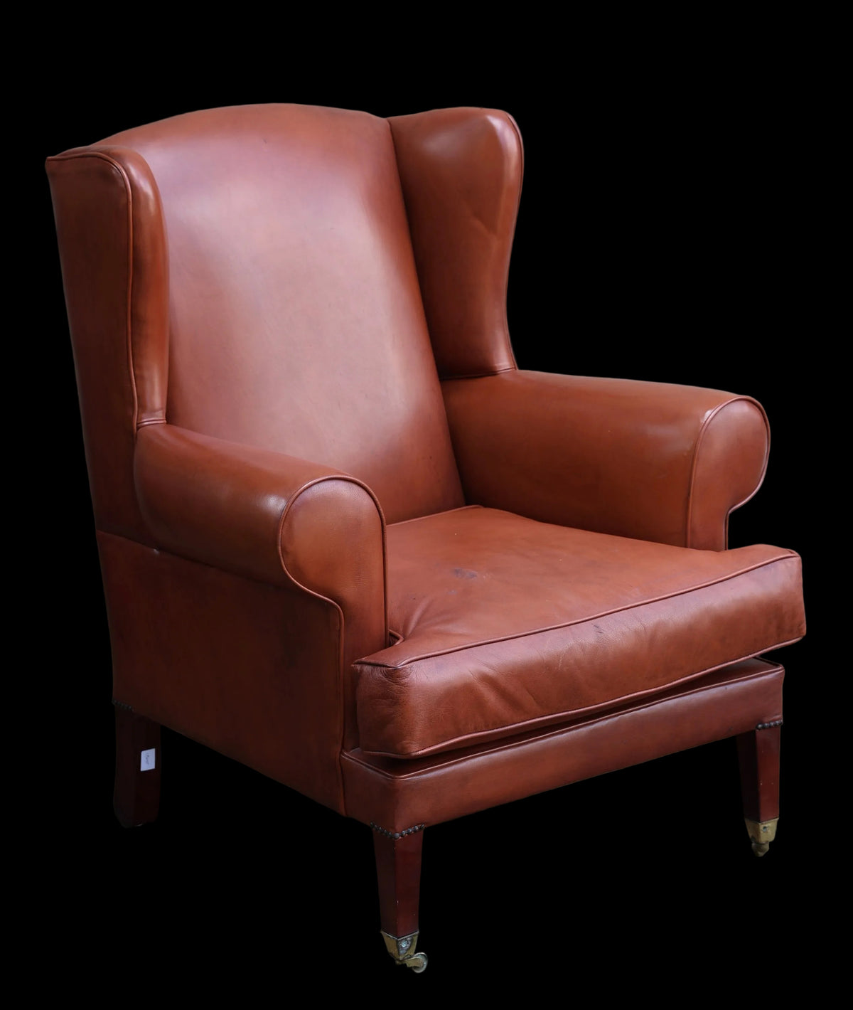 Georgian style tan leather Wingback Armchair