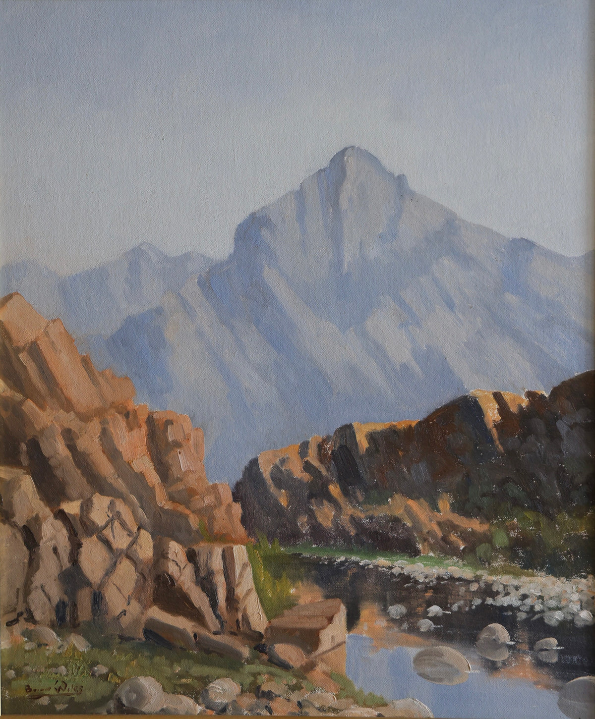 Brian WILES (1923-1993) - oil on board - river running through mountains