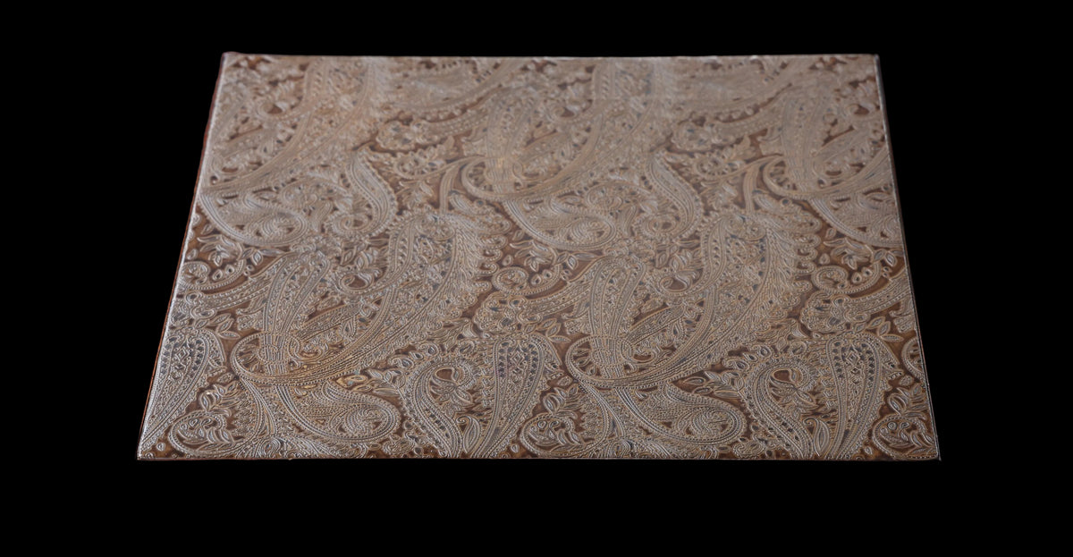 Stunning pair of House & Haven mahogany Side/Lamp Tables with paisley pressed leather top