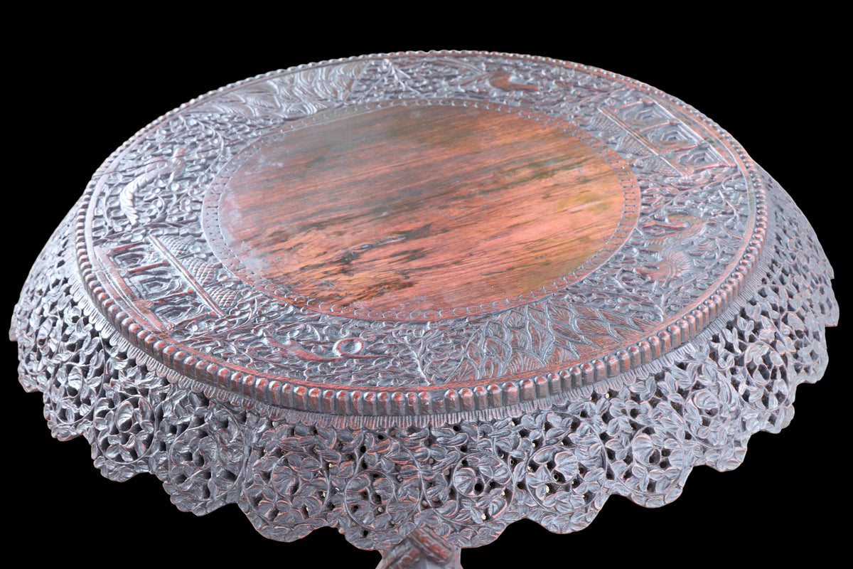 19th Century Burmese carved hardwood circular Side Table