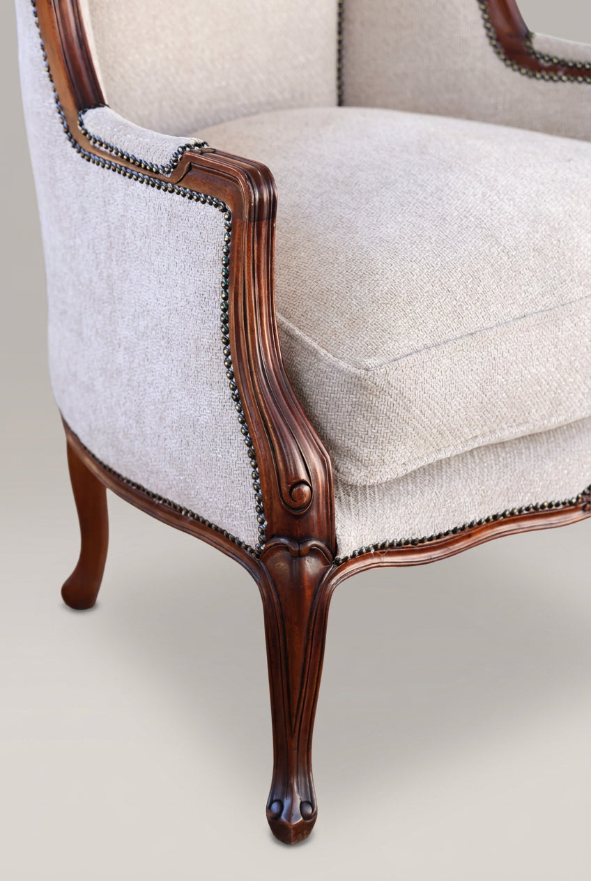 Stunning pair of Griffiths & Griffiths French Louis XV style wingback Bergères