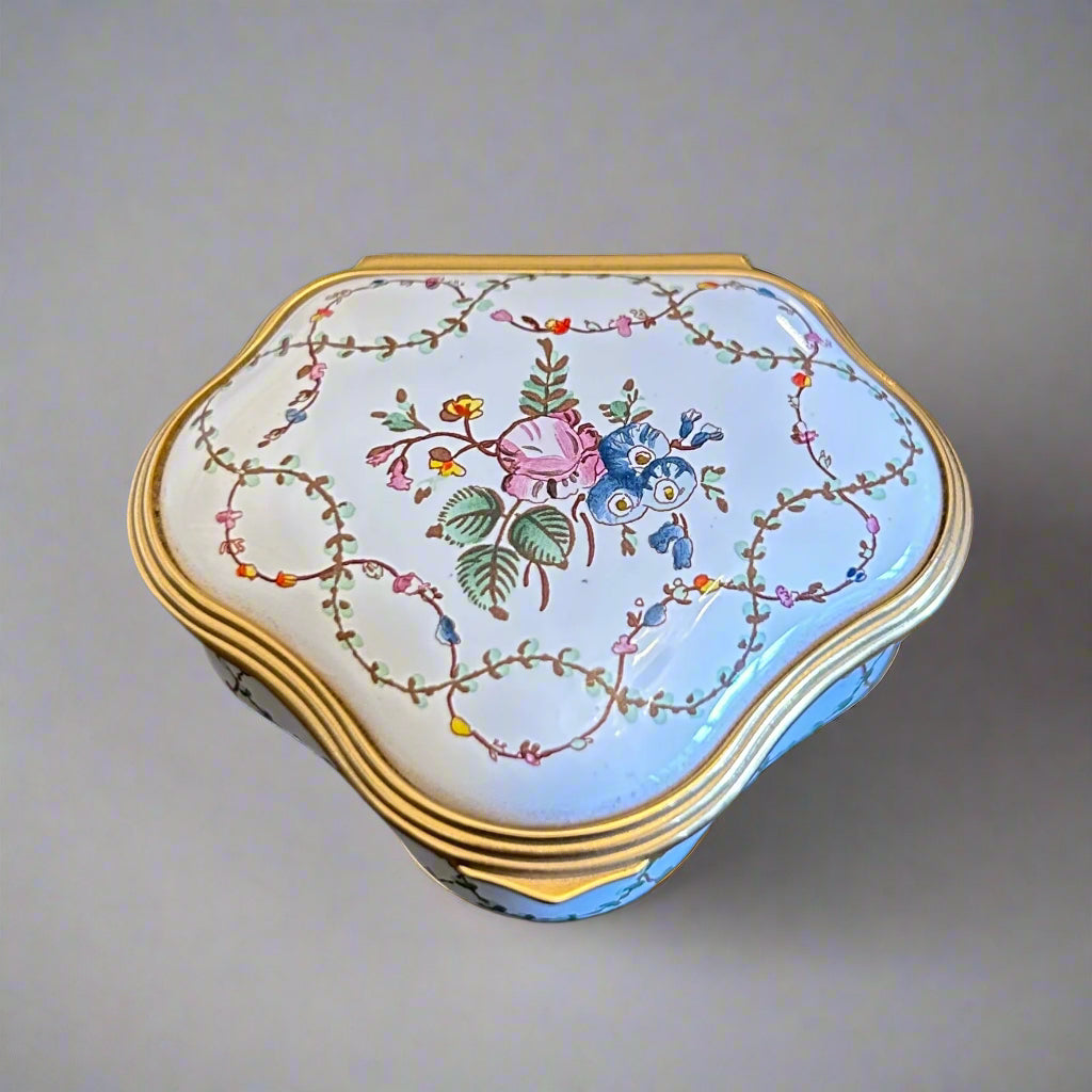 Halcyon Days English Bilston Enamel Floral Snuff Box