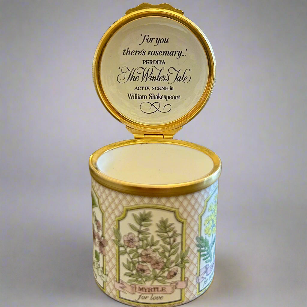 Halcyon Days English Bilston Enamel Trinket Box - "For you there's rosemary"