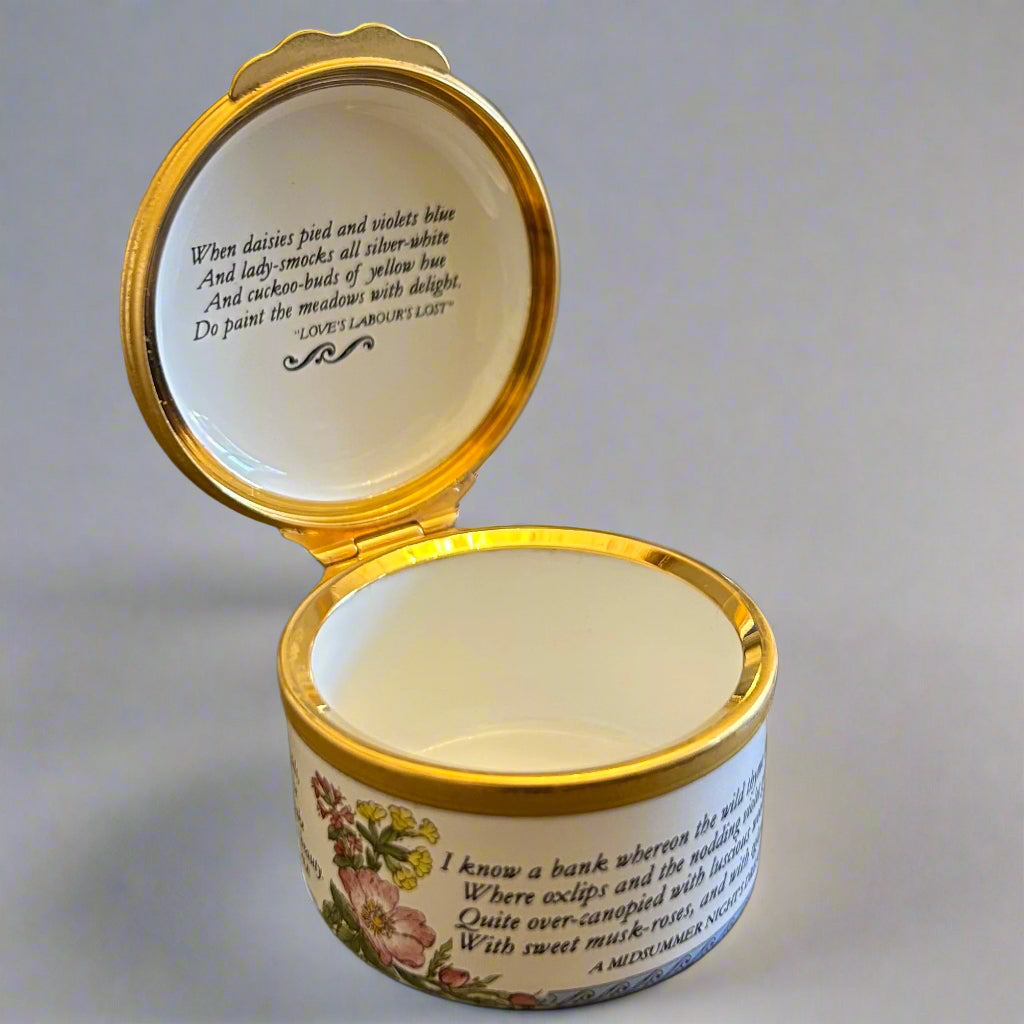 Halcyon Days Enamel Trinket Box - William Shakespeare's quotes from various plays.
