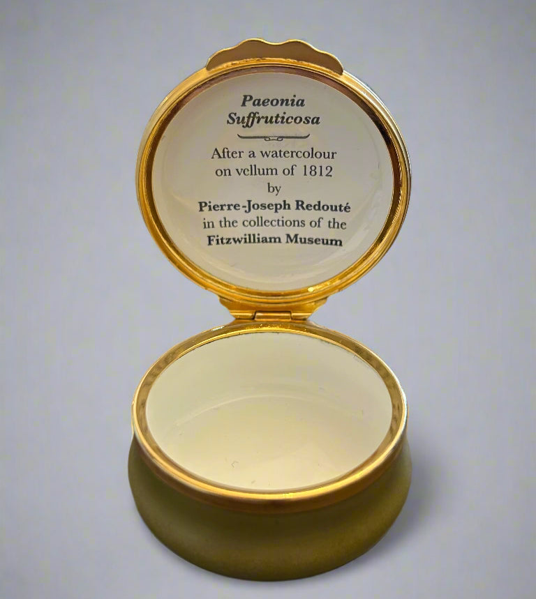Cased Halcyon Days Enamels Pill Box - Redoute Rose