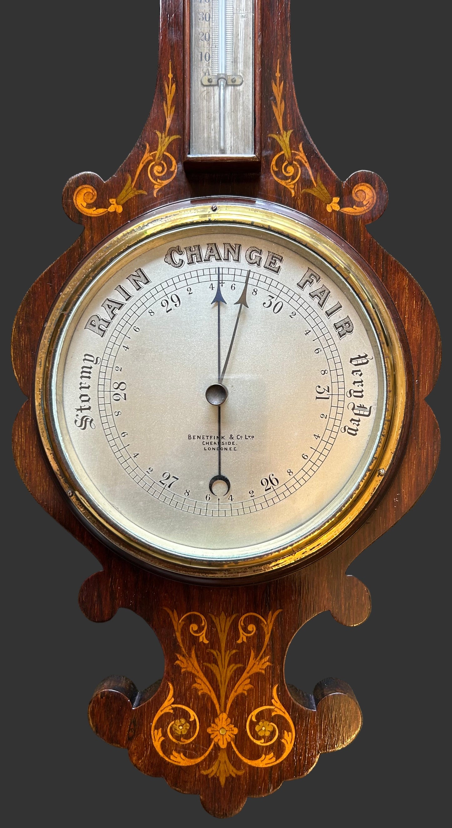 An Edwardian inlaid rosewood Barometer, Circa 1900