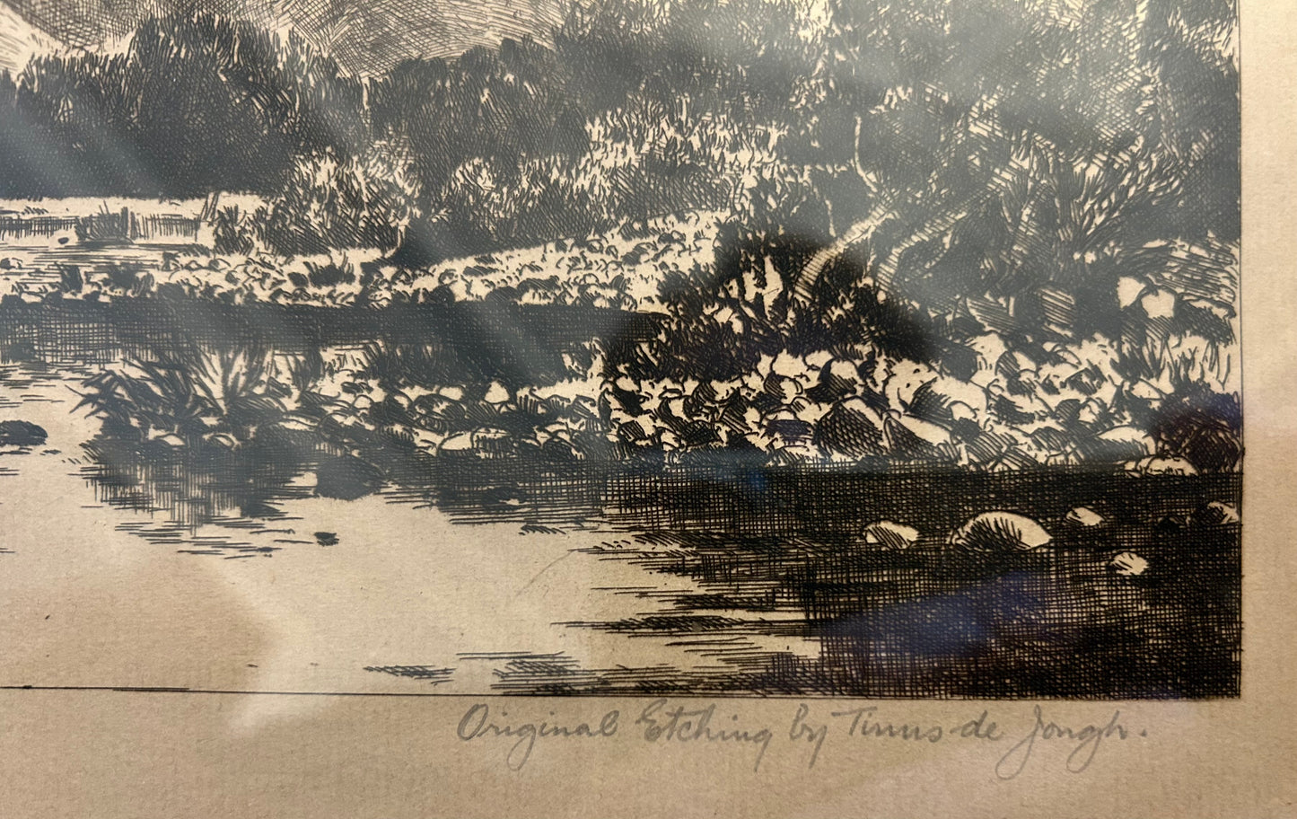 Tinus de Jongh - signed original Etching "The Berg river nr French Hoek" SOLD
