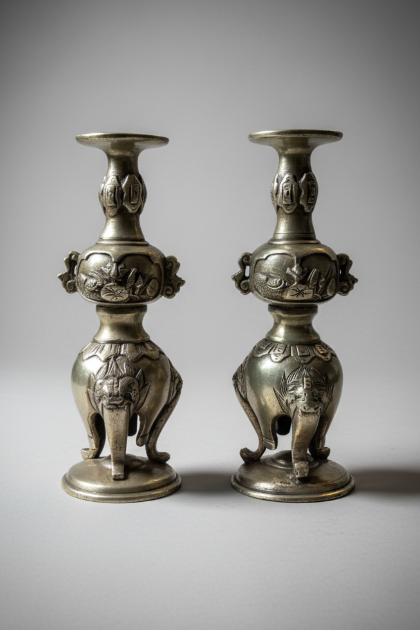 Pair of Meiji Bronze Candlesticks, Japan circa 1880