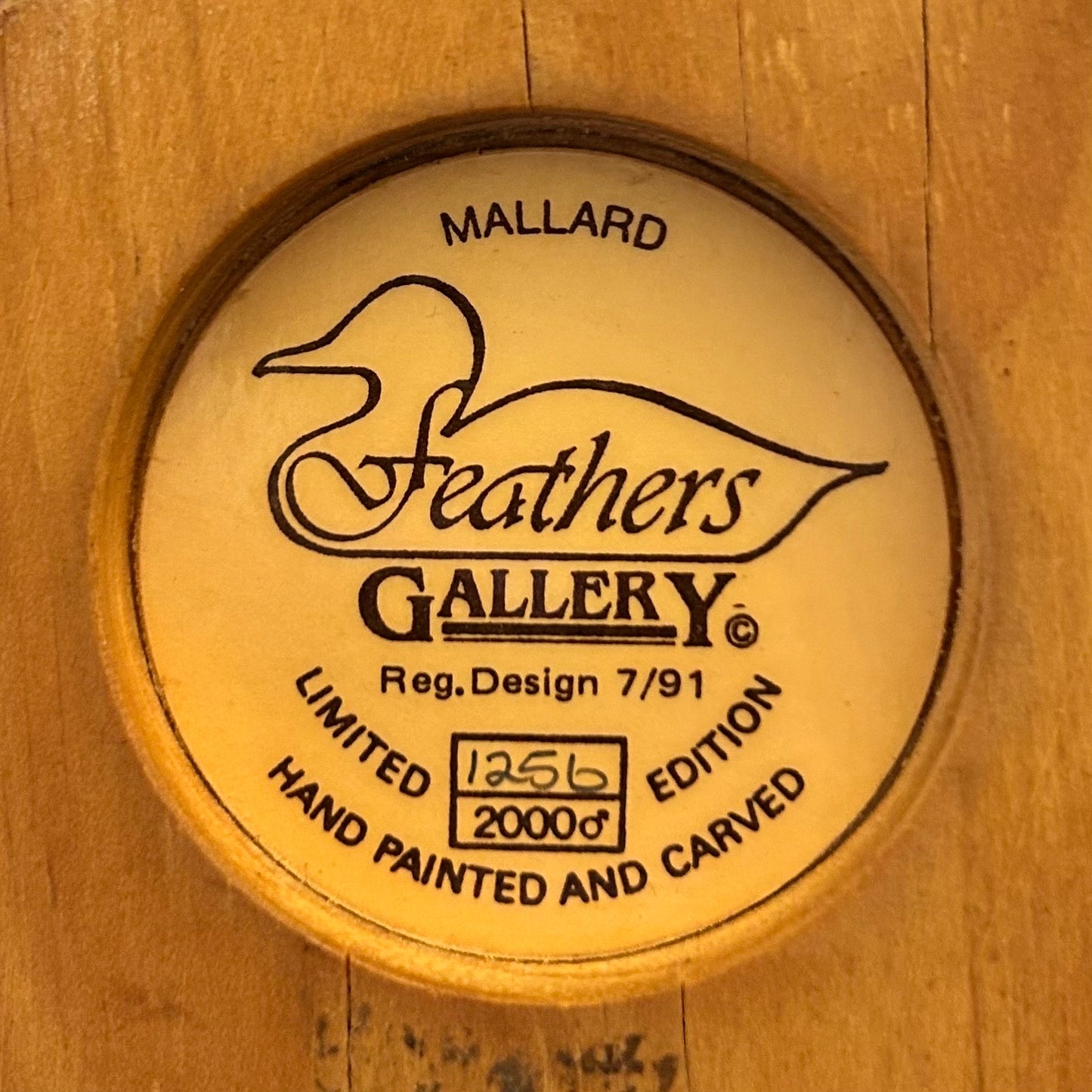 Feathers Gallery - hand painted and carved Mallard. Limited edition 1256/2000