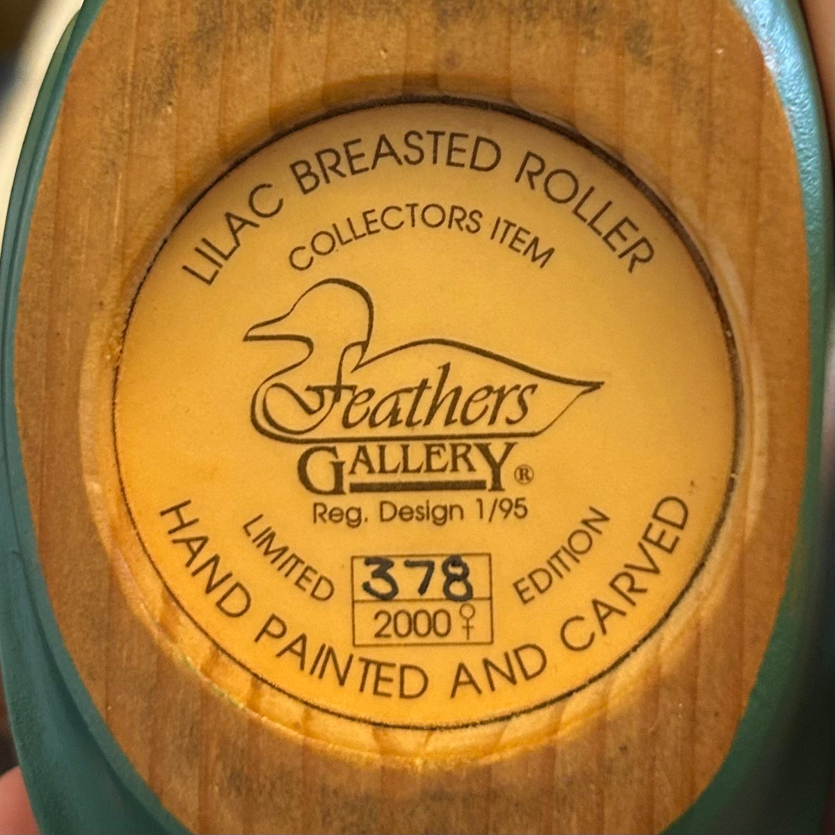 Feathers Gallery - hand painted and carved Lilac Breasted Roller, limited edition 378/2000