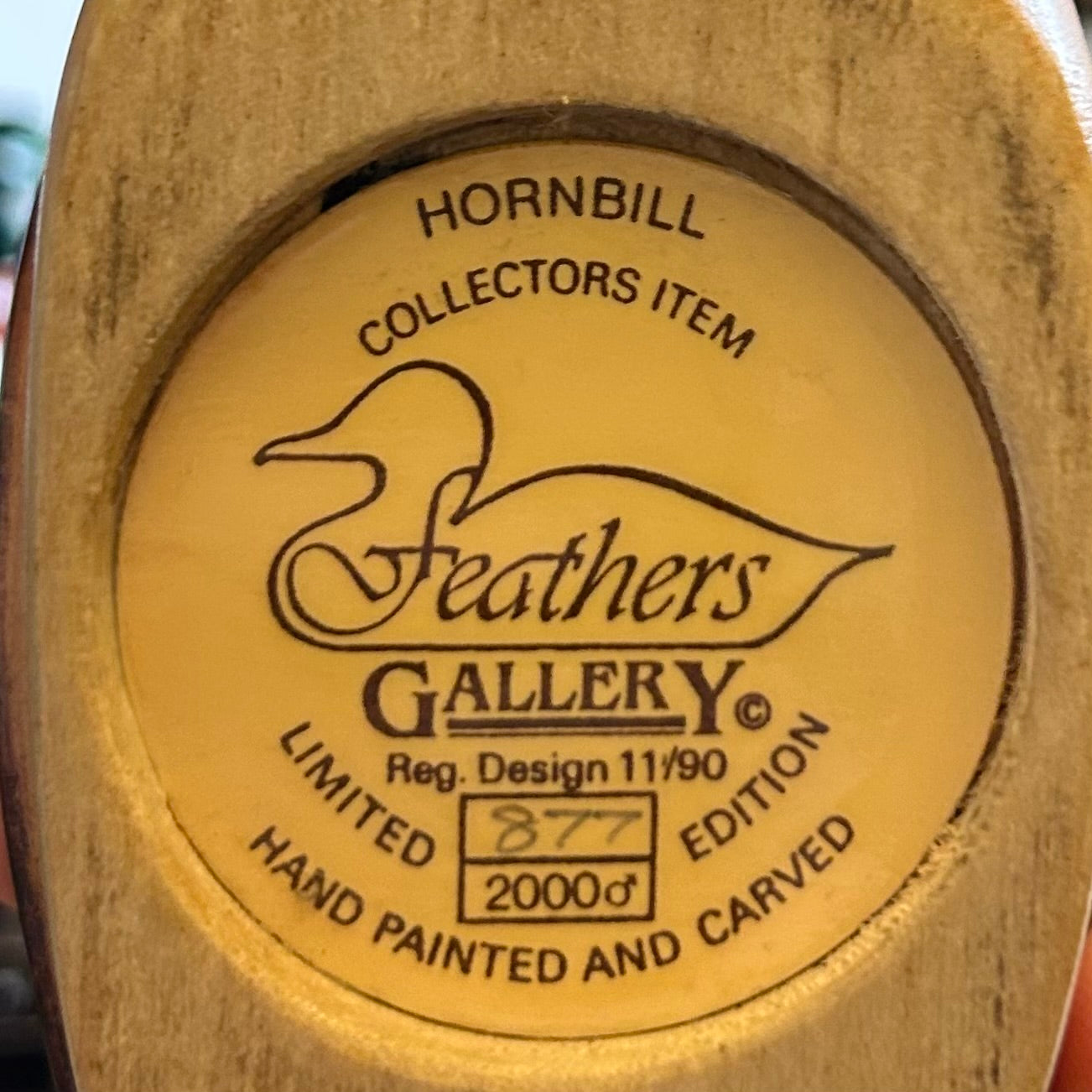 Feathers Gallery - hand painted and carved Hornbill, limited edition 877/2000