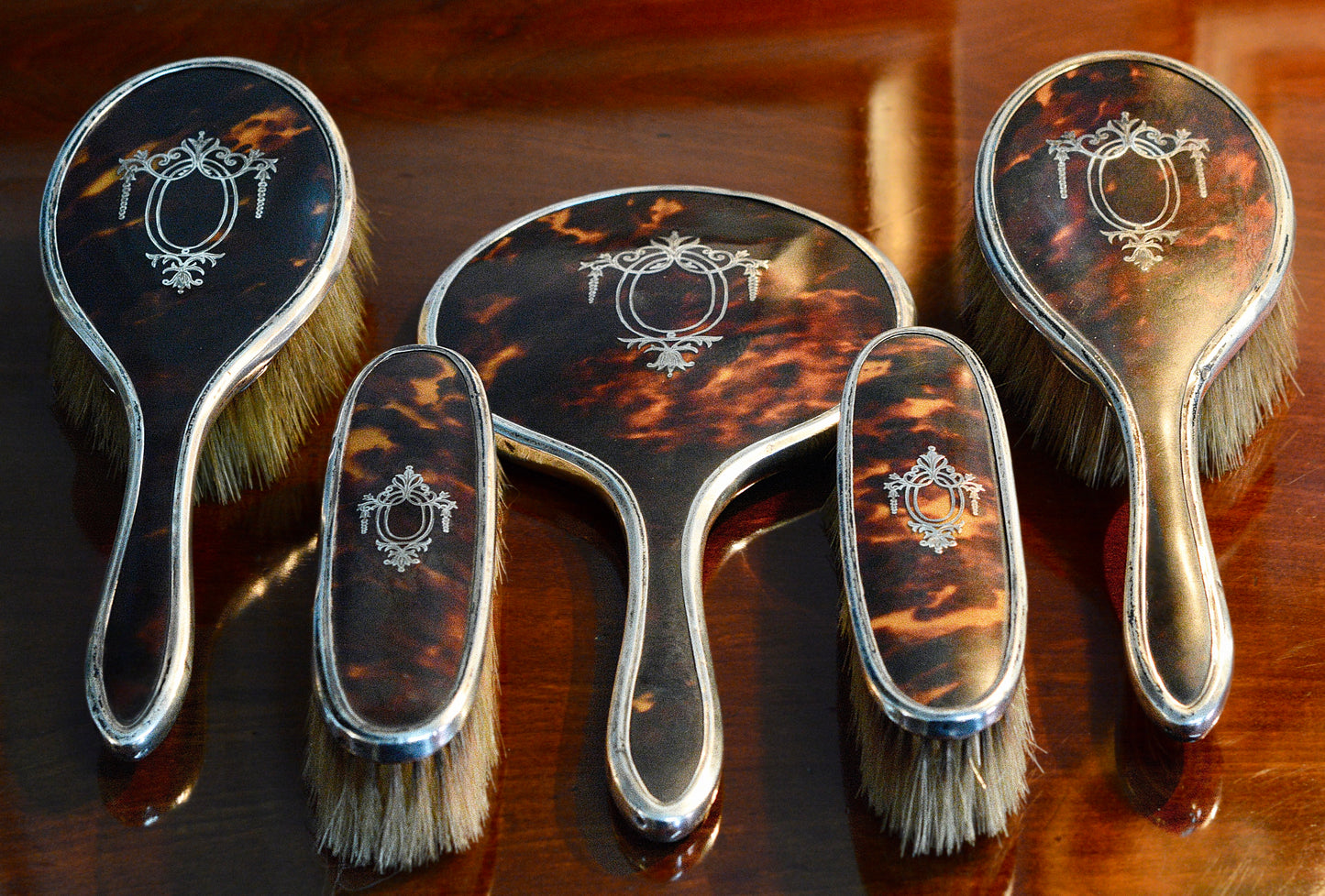 Silver and tortoise shell Dressing Table Set.