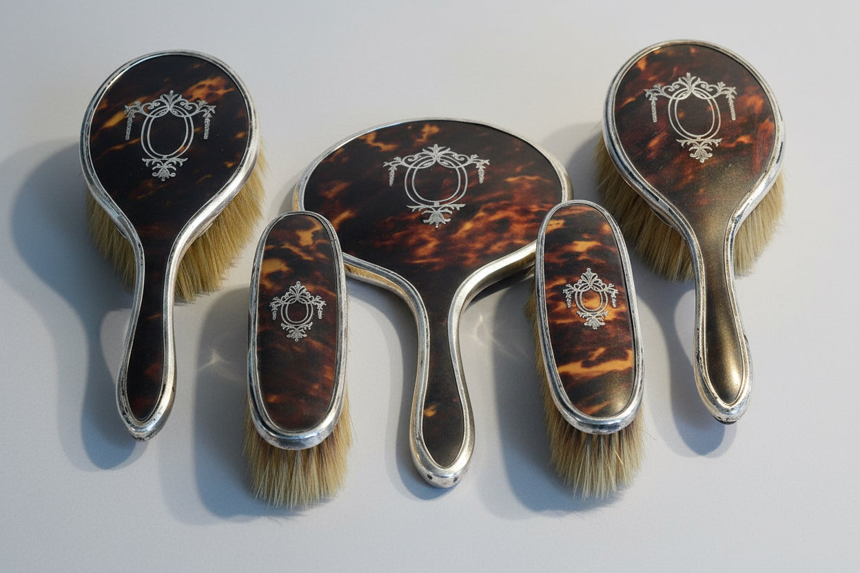 Silver and tortoise shell Dressing Table Set.