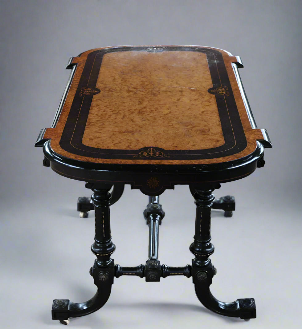 Victorian Burr Walnut and Ebonised Writing Table