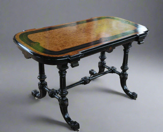Victorian Burr Walnut and Ebonised Writing Table